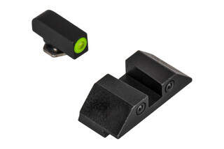 Night Fision Glow Dome night sight set for .45 or 10mm Glock handguns with square notch and yellow front sight.